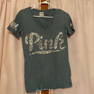 PINK Short Sleeve V Neck T Shirt